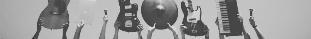 A collection of instruments and microphones