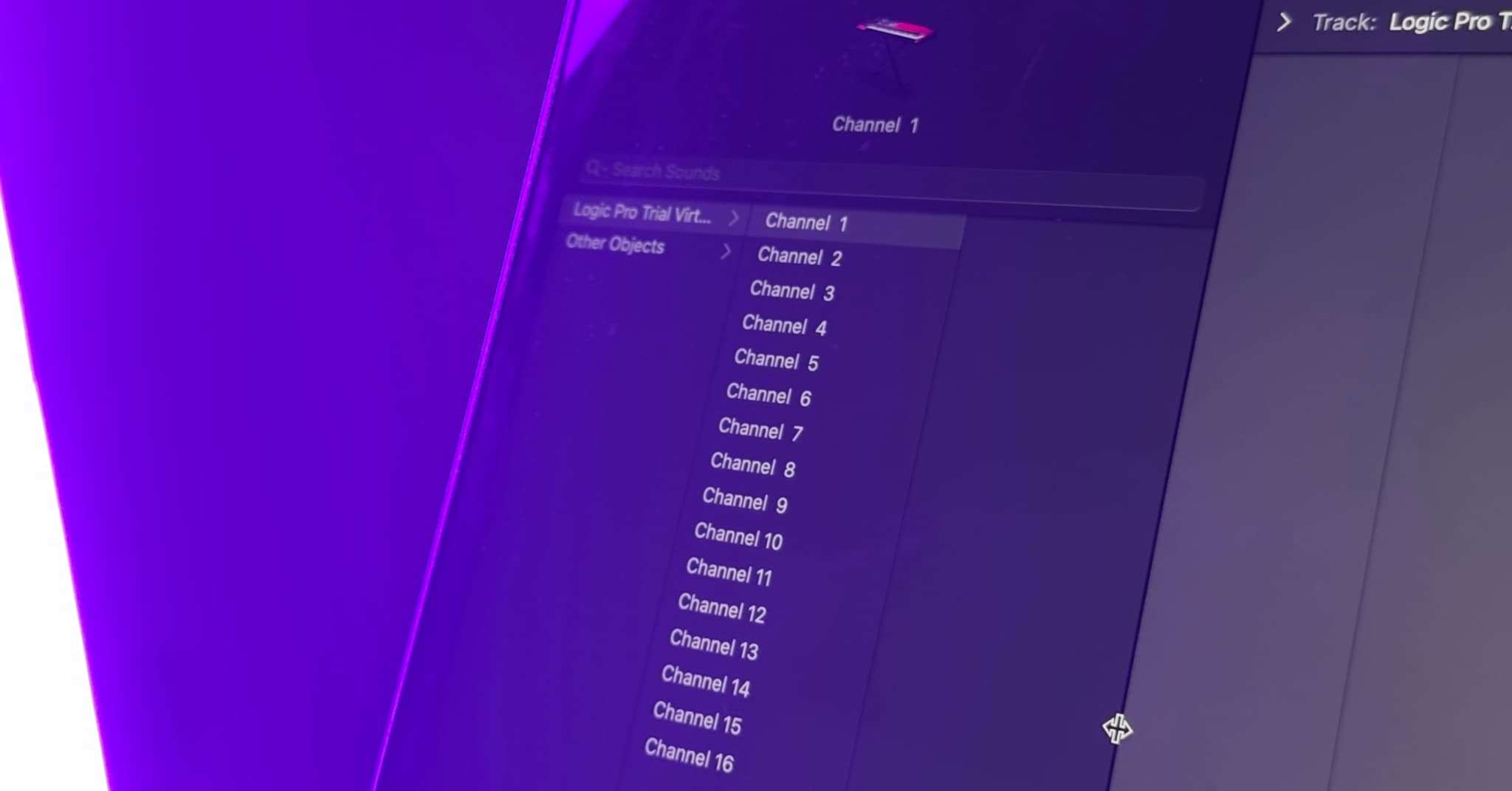 Screenshot of Logic Pro software showing multiple audio channels.