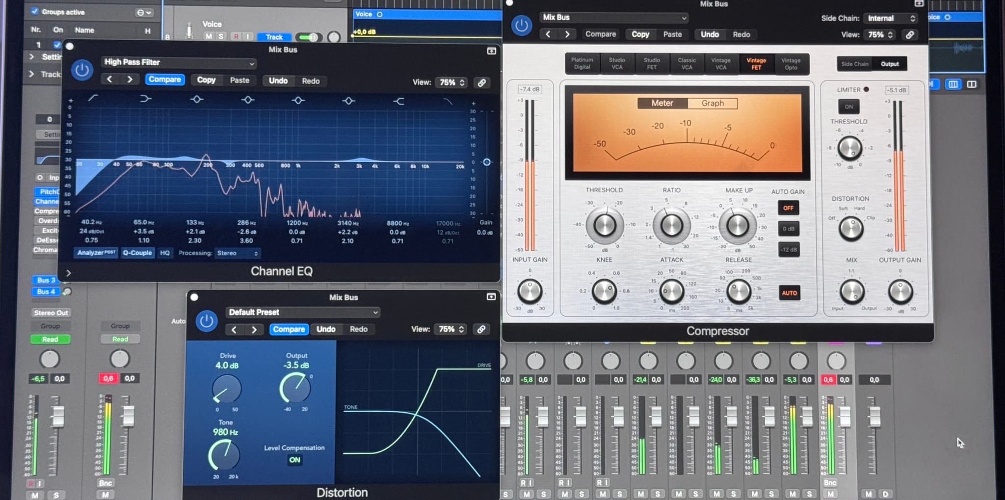 Bus Eq, Compressor, Distortion