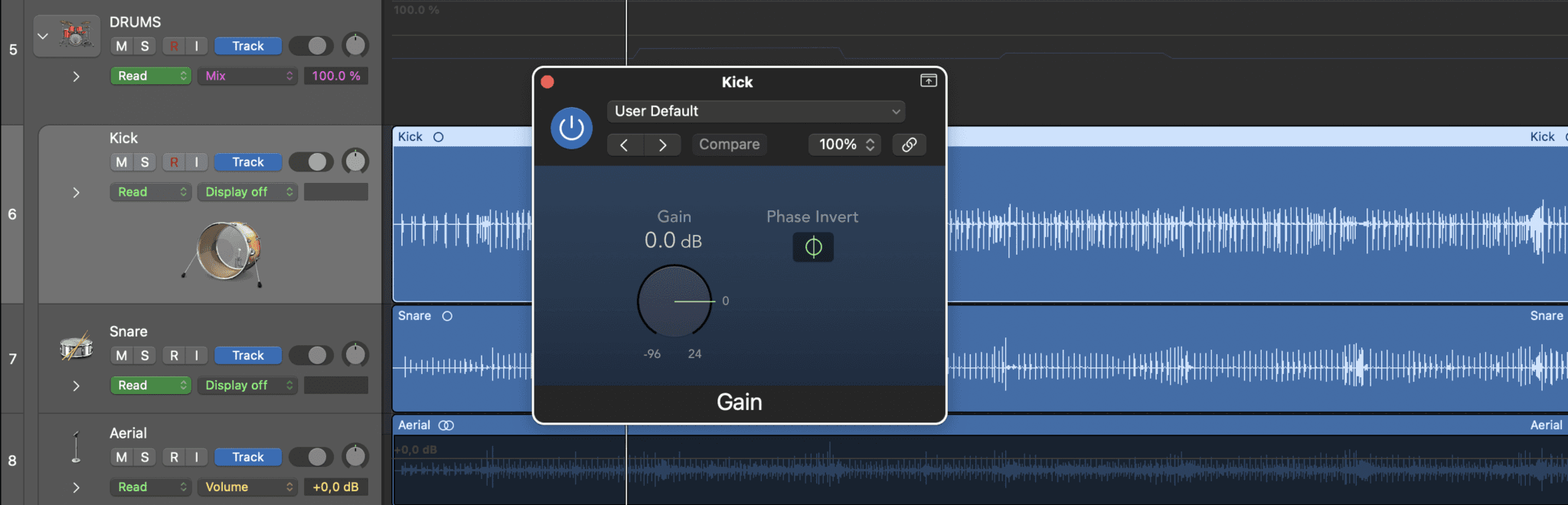Logic Pro Gain and Phase Invert Plugin
