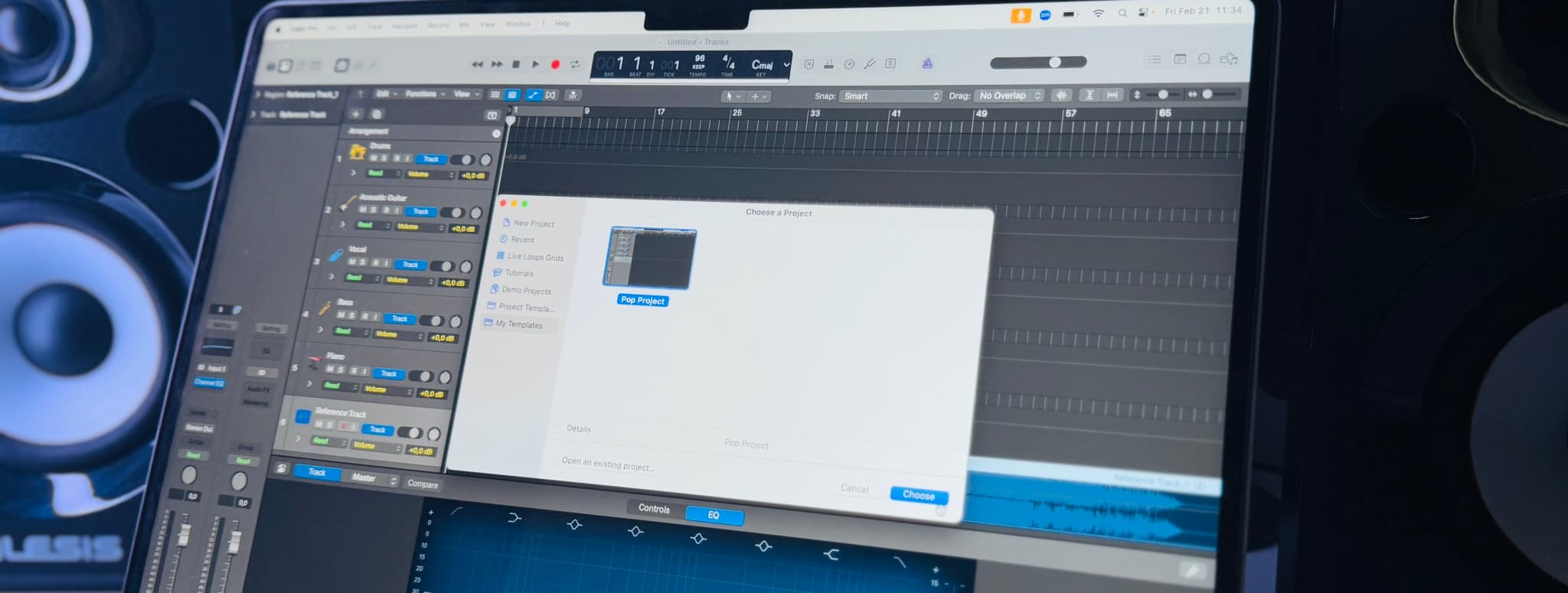 Choosing Project from My Templates in Logic Pro with Cool/Neon Lighting and Close-Up/Side Shot