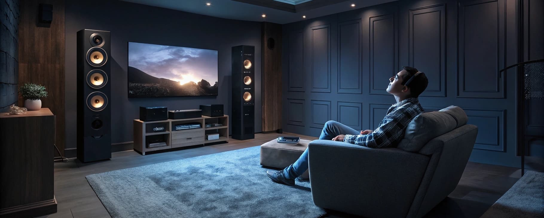 Person listening to a Dolby Atmos Mix at home